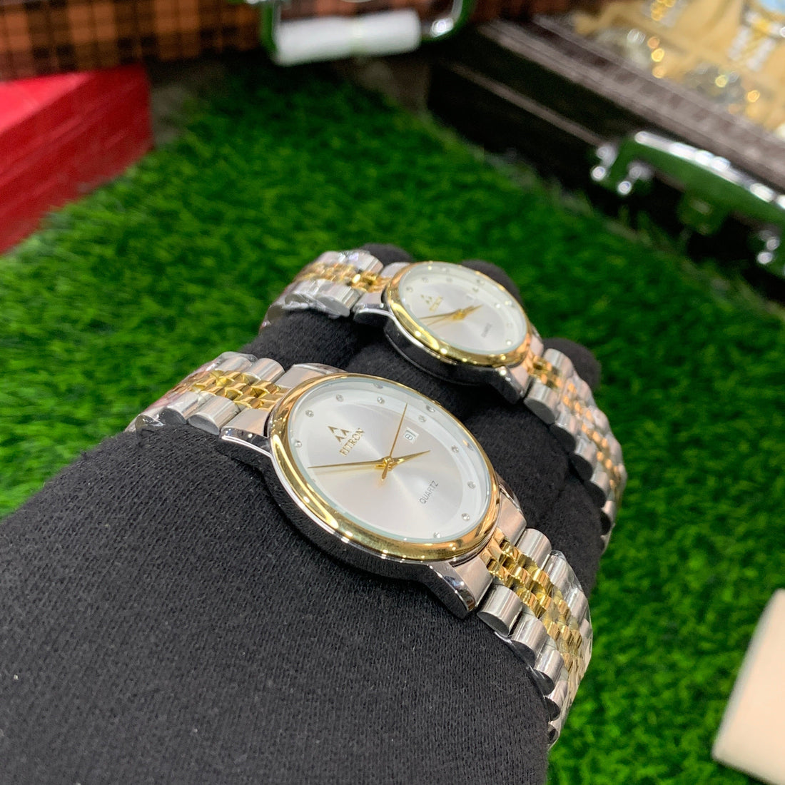 FITRON Couple Watches – Two-Tone Chain with White Dial (original/waterproof)